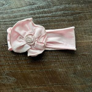 Pink rosette soft baby headband wrap 7”